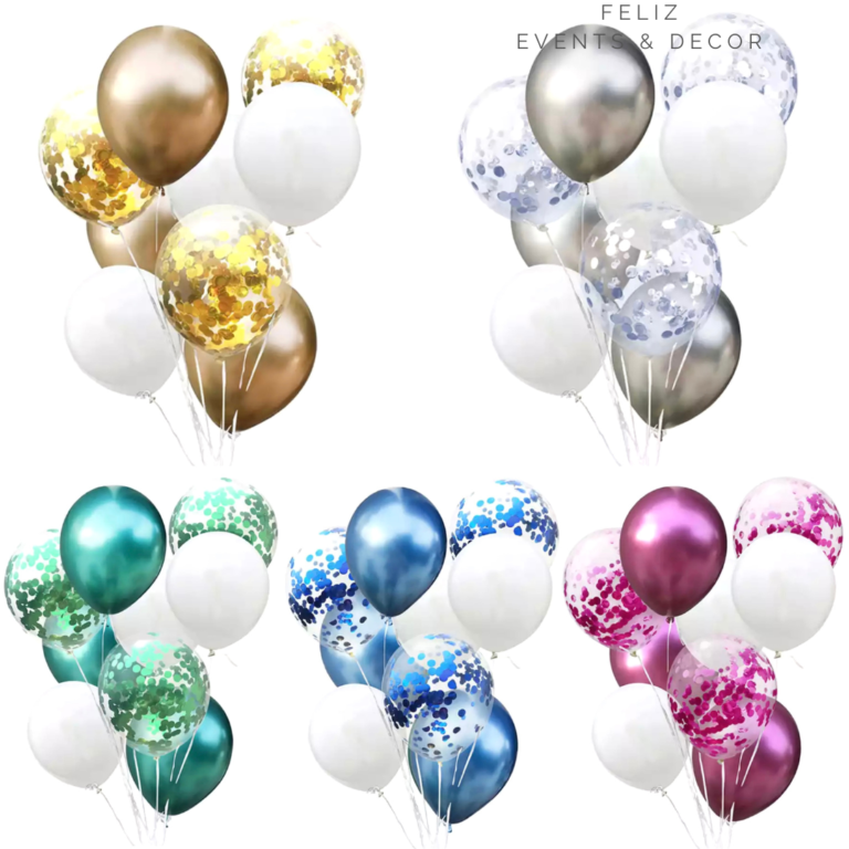 金屬閃片淨色氣球束 - B008｜Metallic confetti solid color balloon bouquet - B008