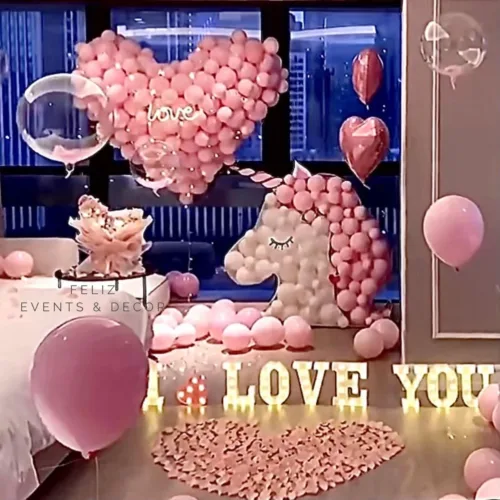 Dreamy Pink Unicorn Proposal Decoration Hong Kong, Giant Heart Balloon, I LOVE YOU Lights, Macaron Pink Balloons, Bubble Balloons, 香港求婚佈置, 巨型獨角獸氣球, 專人上門佈置, 浪漫表白。