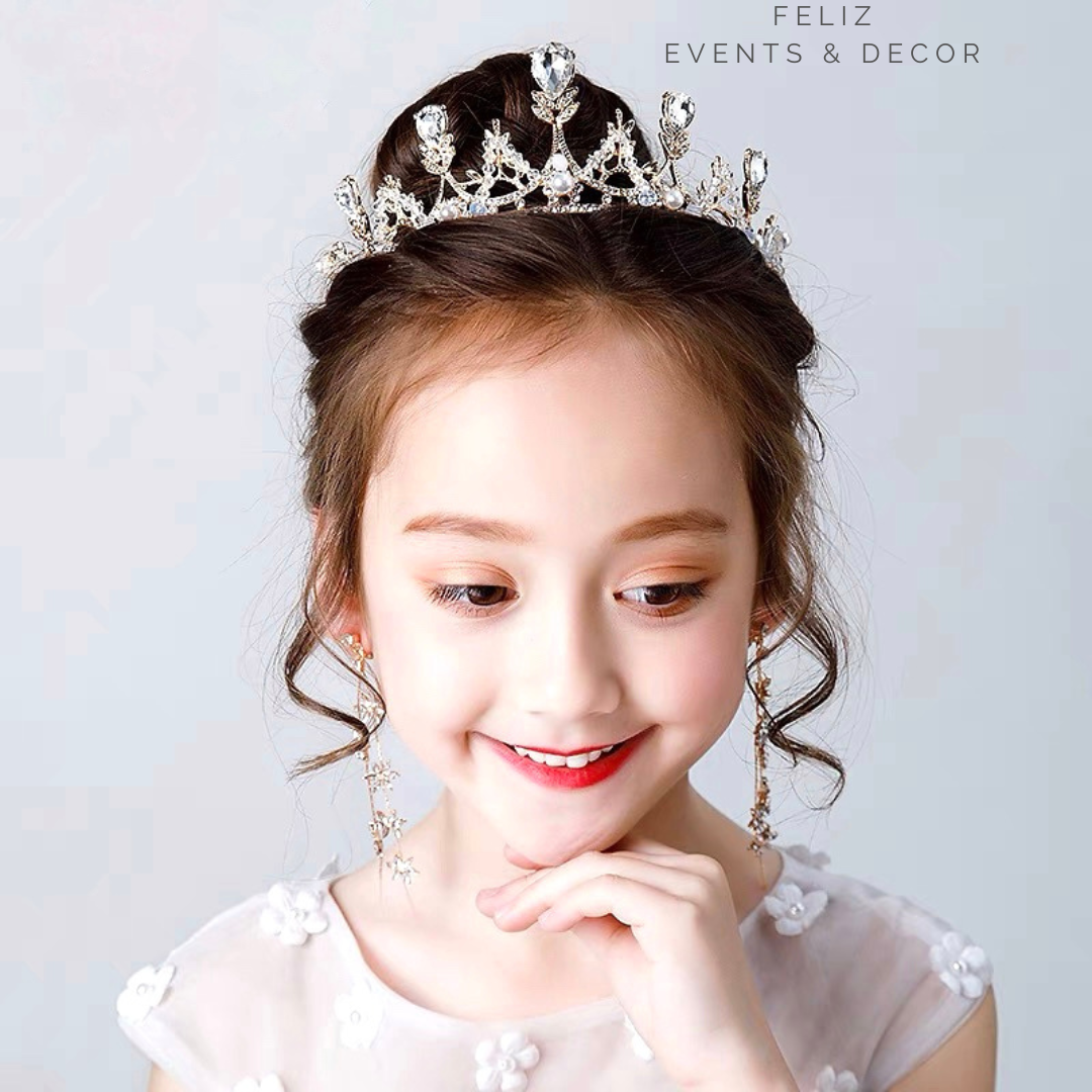 Champagne gold princess crown, party headpiece, birthday tiara, vintage style crown for girls, 香檳金皇冠, 派對頭飾, 公主皇冠.