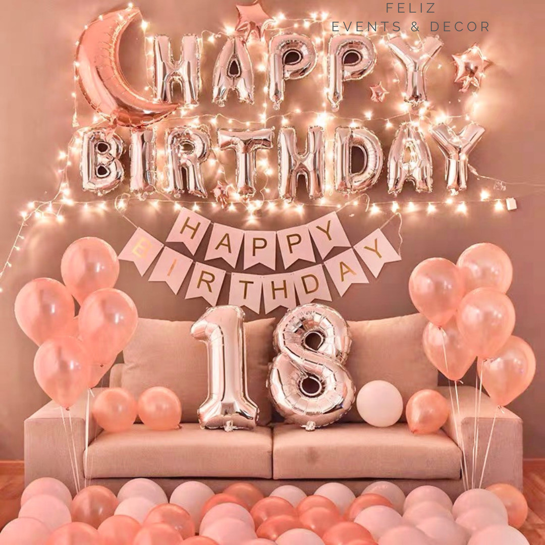 Classic Pink and Rose Gold Starry Moon Balloon Set Hong Kong, Rose Gold Moon Foil Balloon, Silver Number Balloons, Pearl Rose Gold and Matte White Balloons, Romantic Birthday Decor HK, Proposal Decoration Hong Kong, 經典粉嫩玫瑰金星月派對佈置套裝，香港玫瑰金月亮氣球，銀色數字氣球，珠光玫瑰金氣球，香港求婚佈置，生日派對上門佈置服務。
