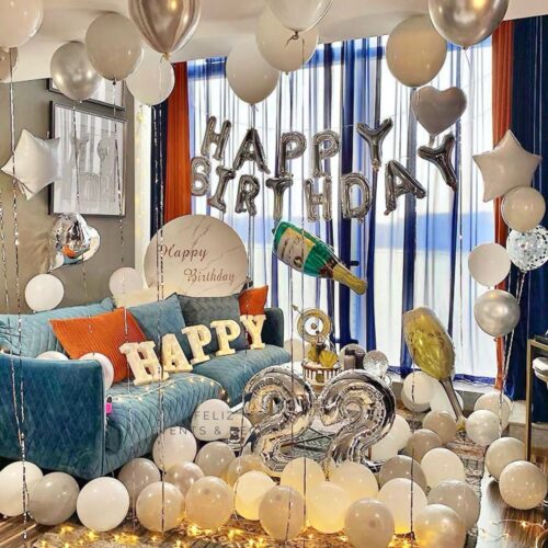 Classic Silver and Grey Balloon Decoration Set, Silver Happy Birthday Balloon, Champagne Foil Balloon, Glass Foil Balloon, Silver Number Balloon, Matte Grey and White Balloons, Hong Kong Balloons, 香港氣球, 經典銀灰香檳派對佈置，香港香檳氣球，酒杯氣球，數字氣球，銀色生日佈置，上門氣球佈置服務。