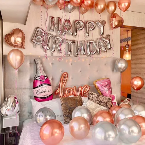 Pink Champagne and Love Birthday Party Set Hong Kong, Chrome Rose Gold Balloons, Pink Wine Glass Foil Balloon, Love Foil Balloon, Silver Heart Balloon, Romantic Party Decor, Helium Balloons Hong Kong, 香港氣球, 粉紅香檳生日佈置, 玫瑰金氣球, 告別單身派對佈置, 浪漫驚喜。